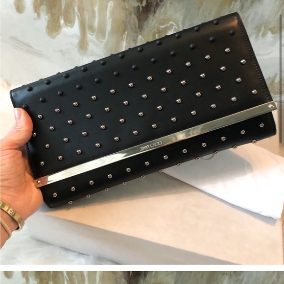 Jimmy Choo Black Multi Studded Milla Clutch Bag, 100% authentic, GORGEOUS! - Picture 4 of 9